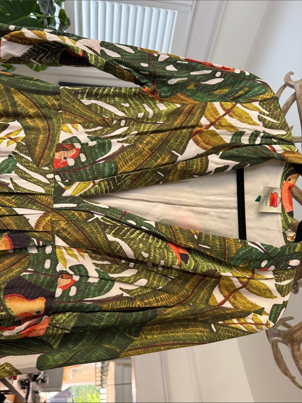 FARM Rio Tropical Green Maxi Dress with Leaf Print, Size S - Picture 5 of 6